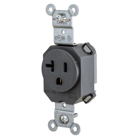 Hubbell Wiring Device-Kellems Straight Blade Receptacle, 5-20R, 20 A, 125V AC, 2 Pole, 3 Wire, Grounded SNAP5361BK